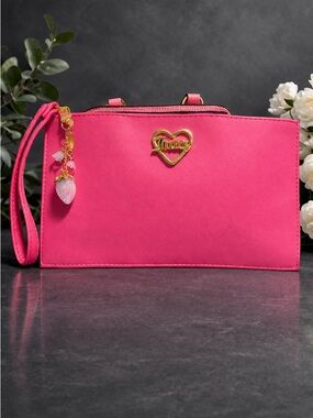 Juicy Couture Hot Pink Heart Logo Wristlet Clutch with Charm